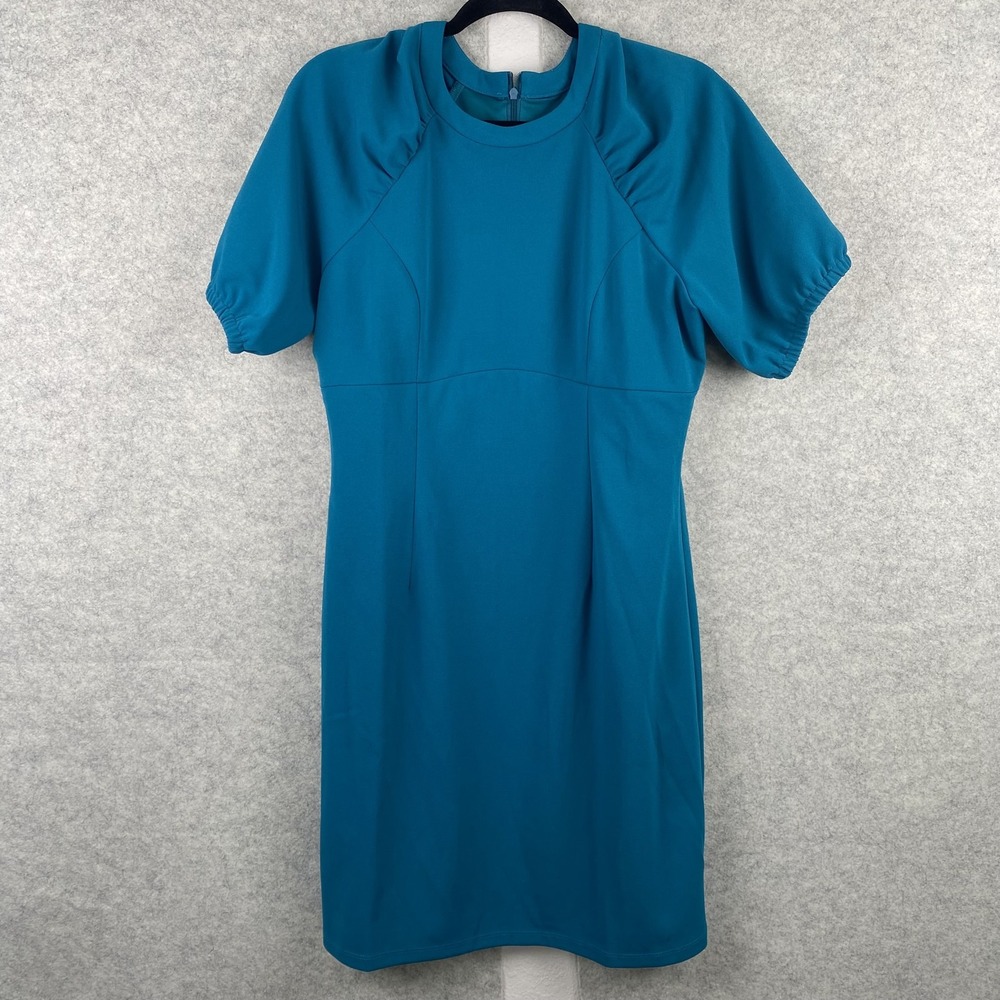 Donna Morgan Dress Womens 10 Blue Puff Sleeve Sheath Lined Work Office Career